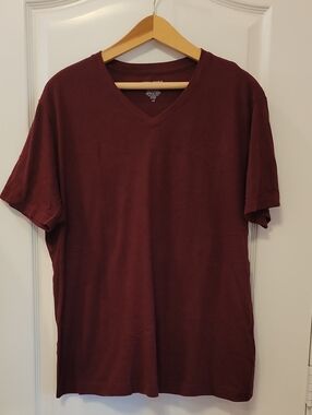 Banana Republic Men's V-Neck Short Sleeve Tee in Wine